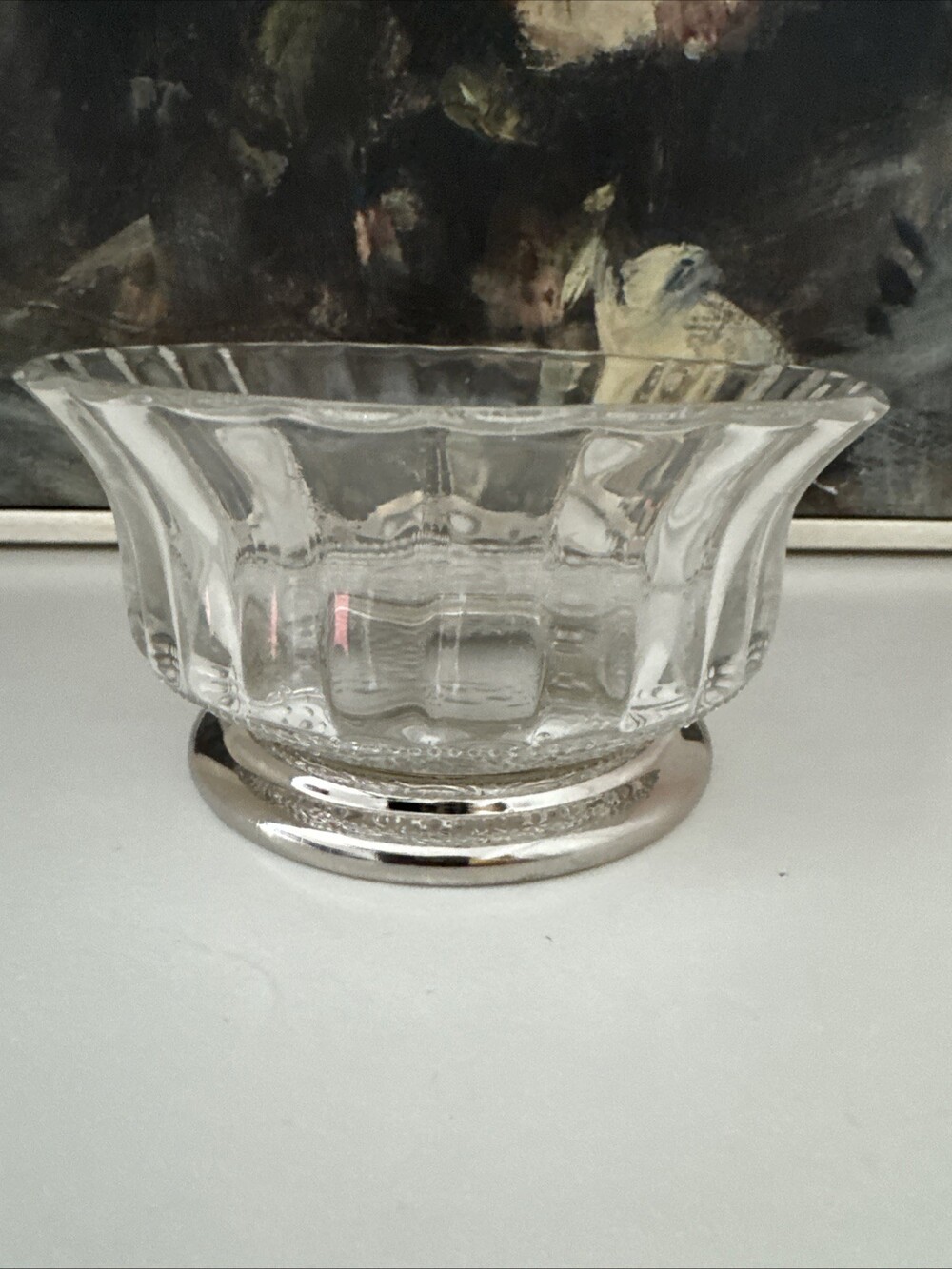 Vintage Fairfield Crystal & Silverplate Pedestal Bowl, Scalloped Embossed
